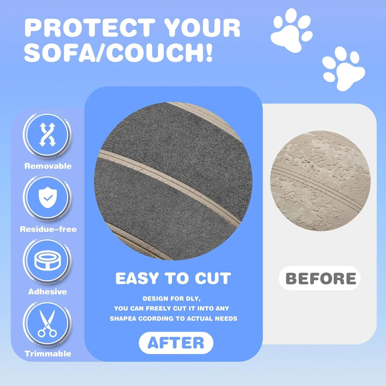 Cat Scratching Mat 78.7"x15.8" Self-Adhesive Cat Furniture Protector, Climbing Cat Scratch Pad for Cat Tree, Sofa, Wall, and Furniture DIY Protection (Gray)