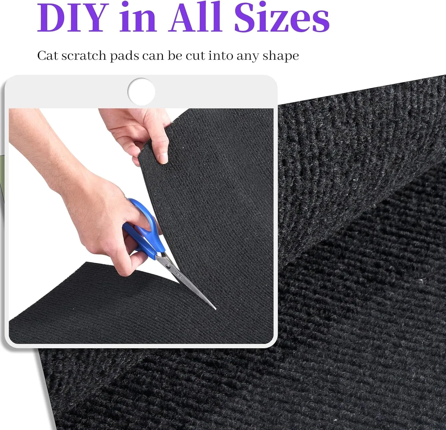Cat Scratching Mat, Trimmable DIY Self-Adhesive Anti Scratch Furniture Protector, Climbing Wall Carpet, Couch Protector, Scratcher Scratching Pad Post Replacement (Black, 118.1"x15.8")