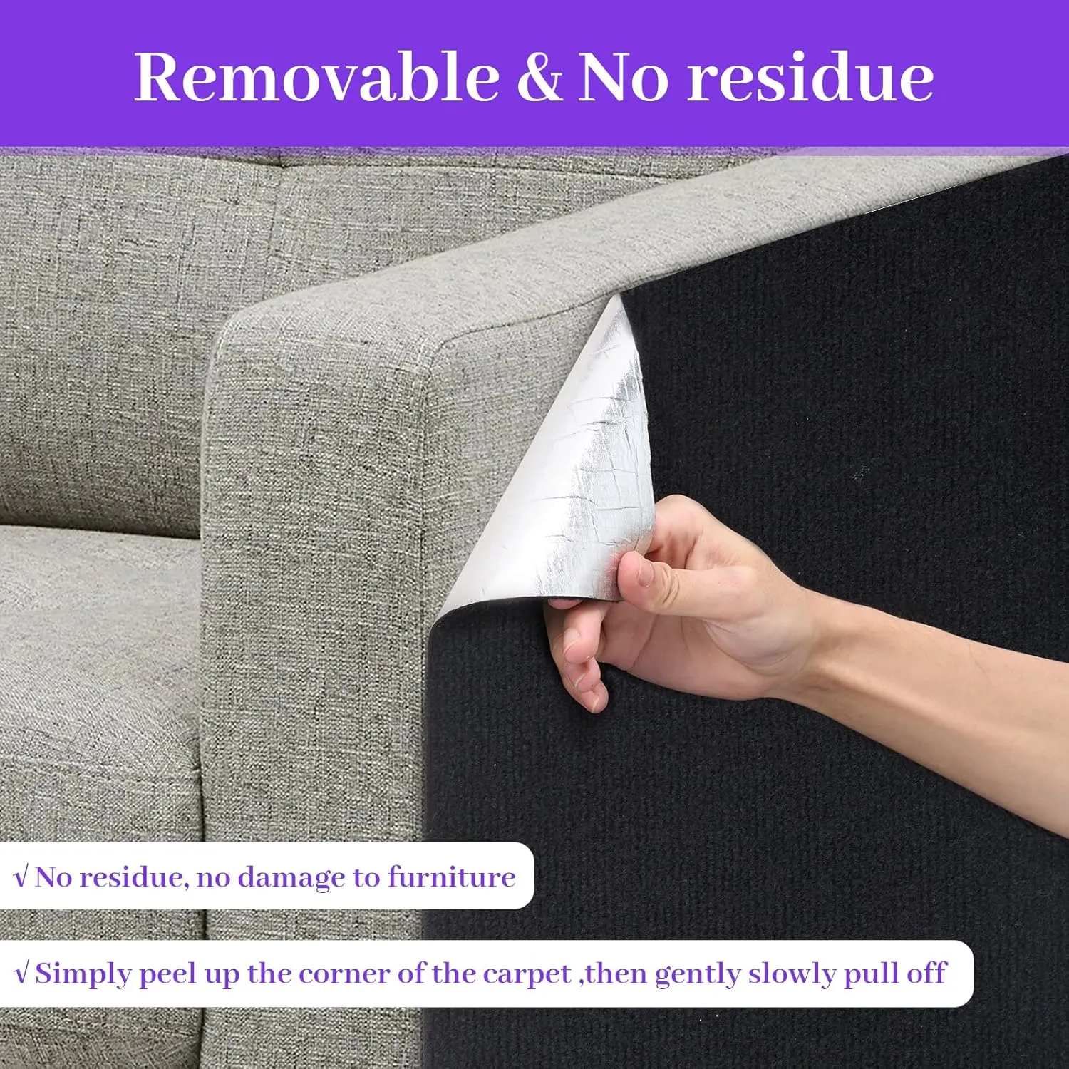 Cat Scratching Mat, Trimmable DIY Self-Adhesive Anti Scratch Furniture Protector, Climbing Wall Carpet, Couch Protector, Scratcher Scratching Pad Post Replacement (Black, 118.1"x15.8")