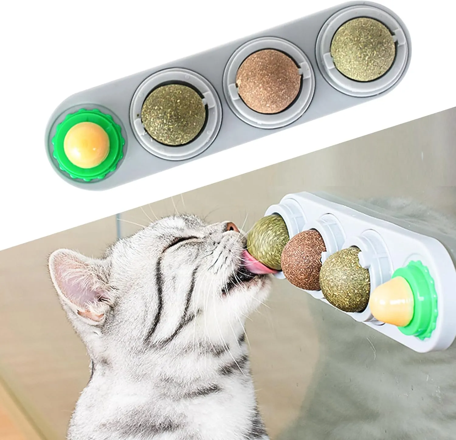 Catnip Balls - Catnip Balls That Stick on Wall - Kitten Healthy Chew Lickable Treats - Cat Anxiety Relief Interactive Toys for Cats (Grey 4 Pcs)