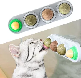 Catnip Balls - Catnip Balls That Stick on Wall - Kitten Healthy Chew Lickable Treats - Cat Anxiety Relief Interactive Toys for Cats (Grey 4 Pcs)