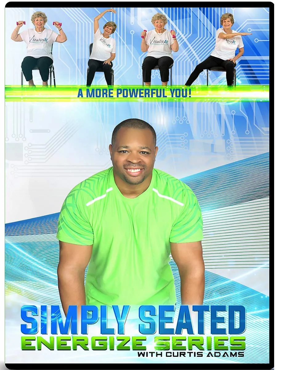 CHAIR EXERCISE DVD FOR SENIORS- Simply Seated is an invigorating Total Body Chair Workout. Warm up, Aerobic Endurance, Strengthening, Stretching. You will love this chair exercise for seniors DVDs