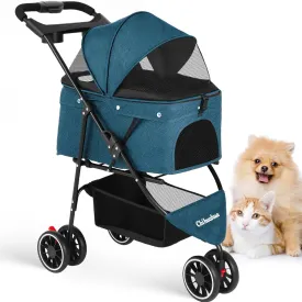 CHIHUAHUA 2-in-1 Foldable Pet Stroller with Canopy,3 Wheels Pet Strolling Cart for Small/Medium Dogs and Cats with Removable Carrier, Breathable Mesh,Cup Holders, Easy Assembly,Green