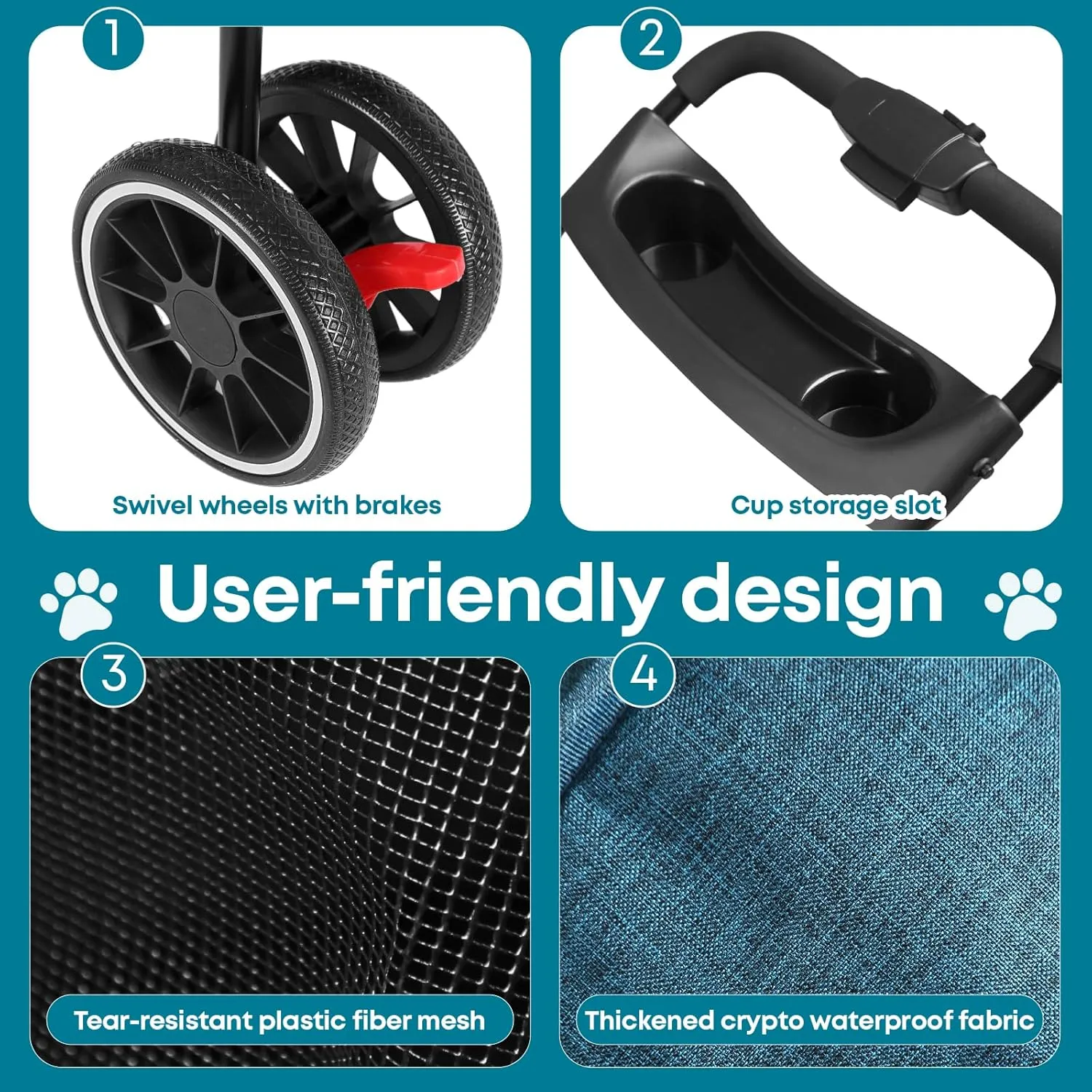 CHIHUAHUA 2-in-1 Foldable Pet Stroller with Canopy,3 Wheels Pet Strolling Cart for Small/Medium Dogs and Cats with Removable Carrier, Breathable Mesh,Cup Holders, Easy Assembly,Green