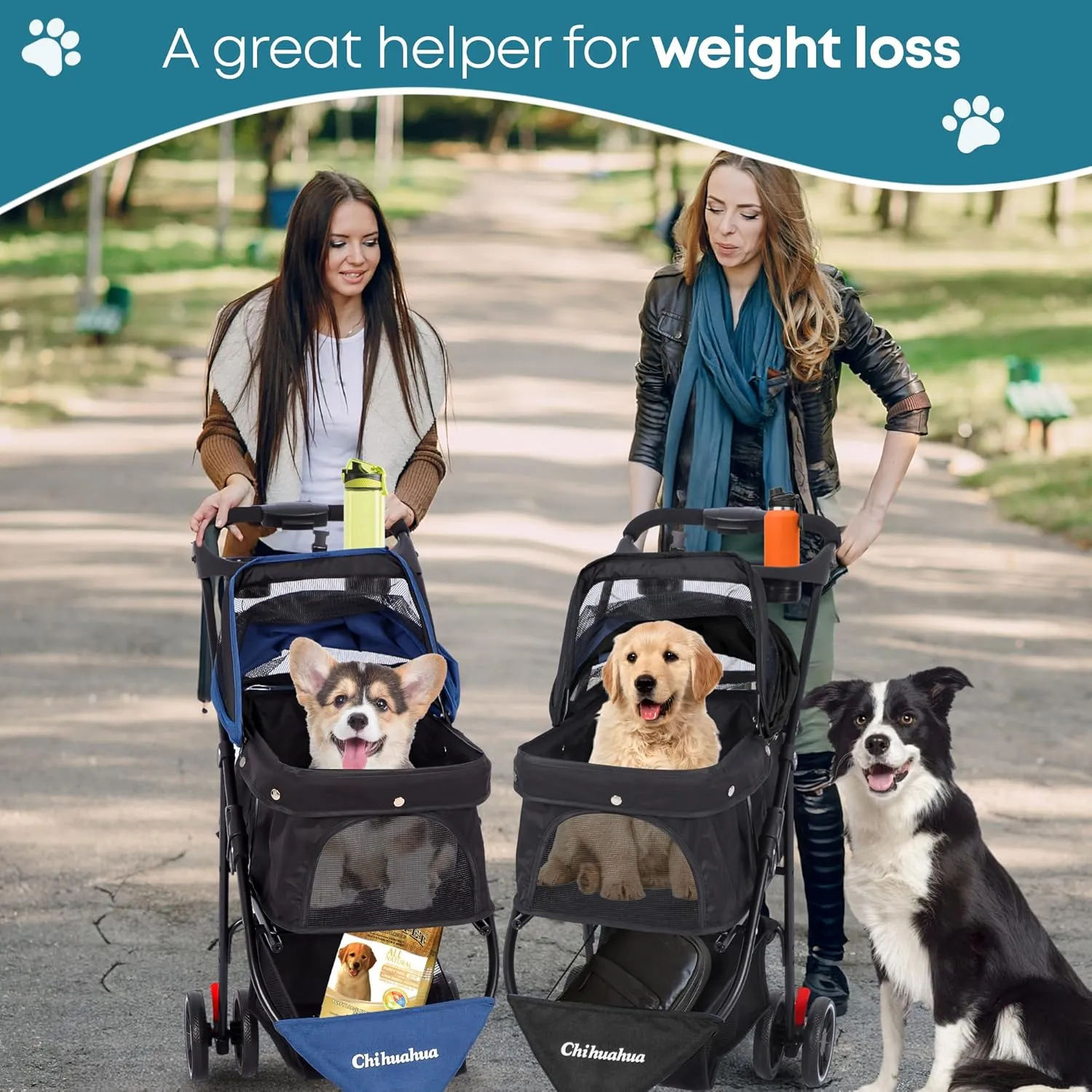 CHIHUAHUA 2-in-1 Foldable Pet Stroller with Canopy,3 Wheels Pet Strolling Cart for Small/Medium Dogs and Cats with Removable Carrier, Breathable Mesh,Cup Holders, Easy Assembly,Green