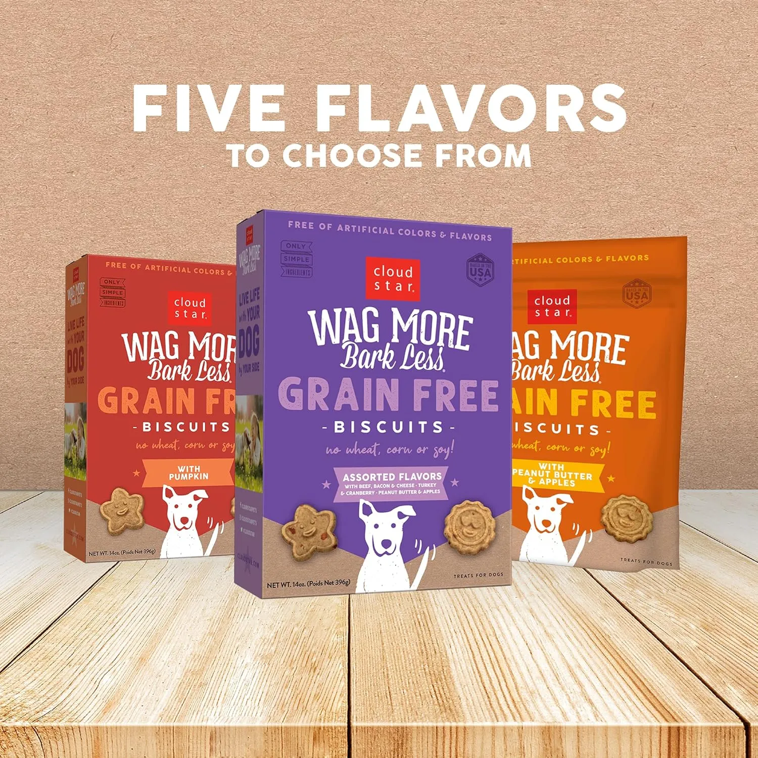 Cloud Star Wag More Bark Less Crunchy Grain Free Dog Treats, Peanut Butter & Apples, 2.5 lbs. Bag