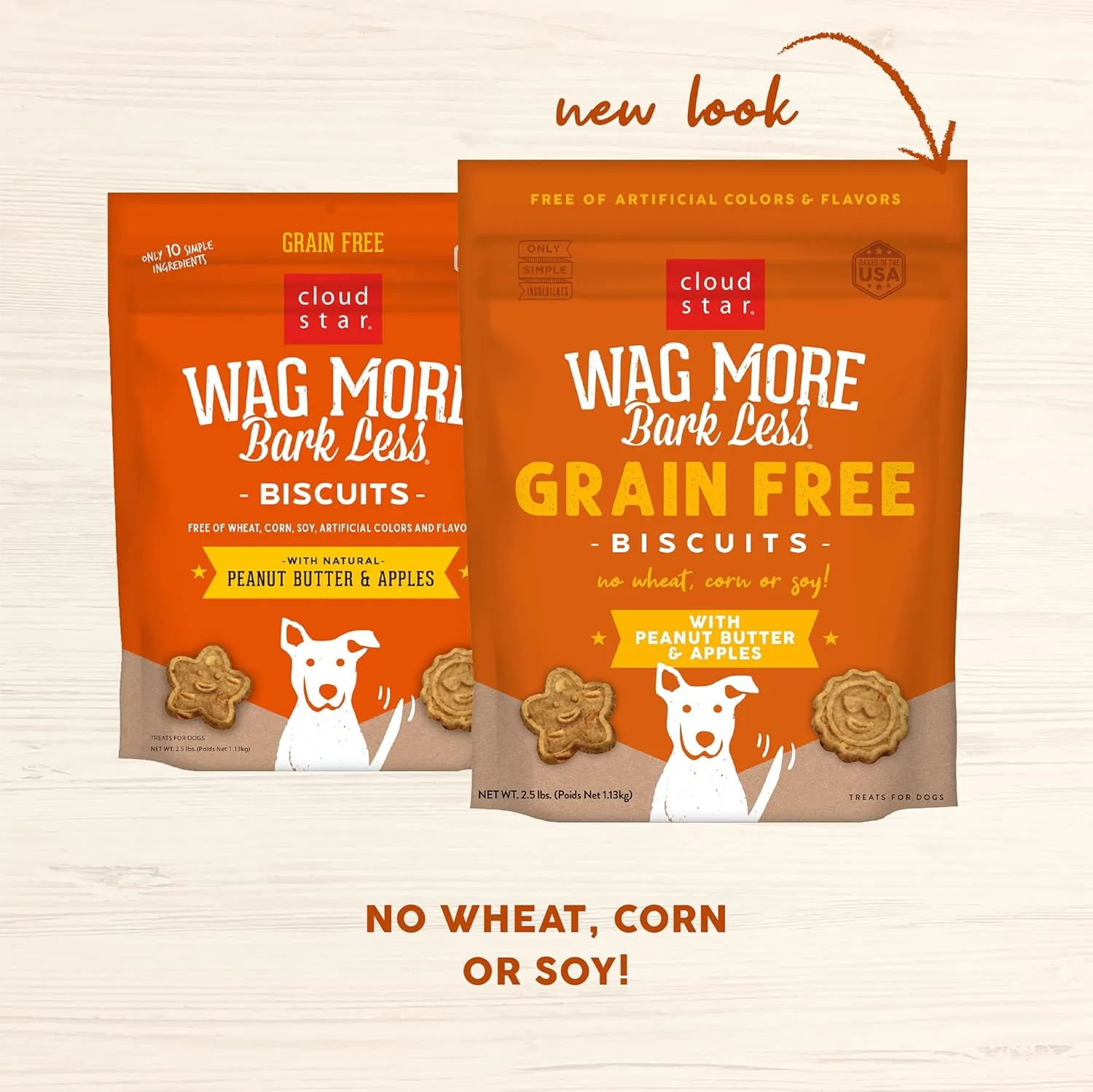 Cloud Star Wag More Bark Less Crunchy Grain Free Dog Treats, Peanut Butter & Apples, 2.5 lbs. Bag