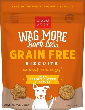 Cloud Star Wag More Bark Less Crunchy Grain Free Dog Treats, Peanut Butter & Apples, 2.5 lbs. Bag