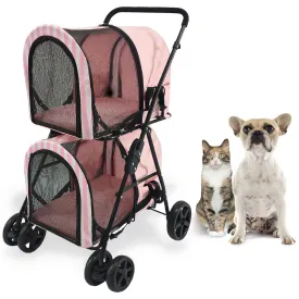 Critter Sitters Double Decker Pet Stroller, Carriage Carrier for Animals up to 35 Pounds, 4-Wheel, Travel and Transportation for Cats, Small Dogs & Rabbits, Pink