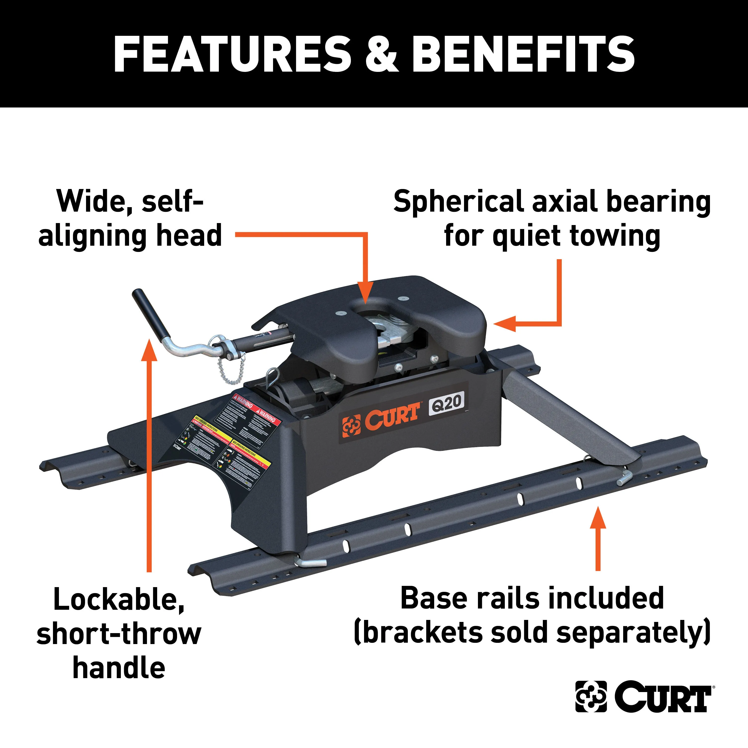 CURT 16131 CURT 16131 Q20 5th Wheel Hitch with Base Rails; 20;000 lbs