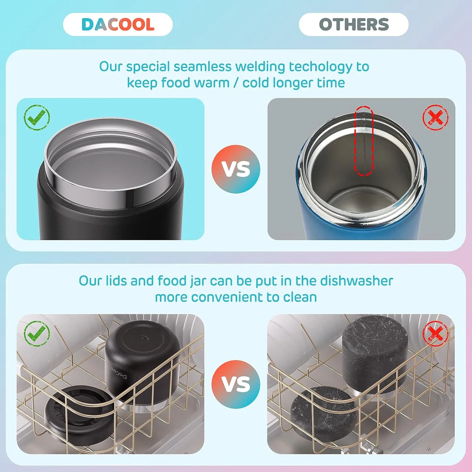 DaCool Lunch Thermo for Kids Vacuum Stainless Steel 13.5 Ounce Kids Food Thermo for Hot/Cold Food Insulated Food Jar Lunch Container Bento for School Office Picnic Travel Outdoors, BPA Free,Black