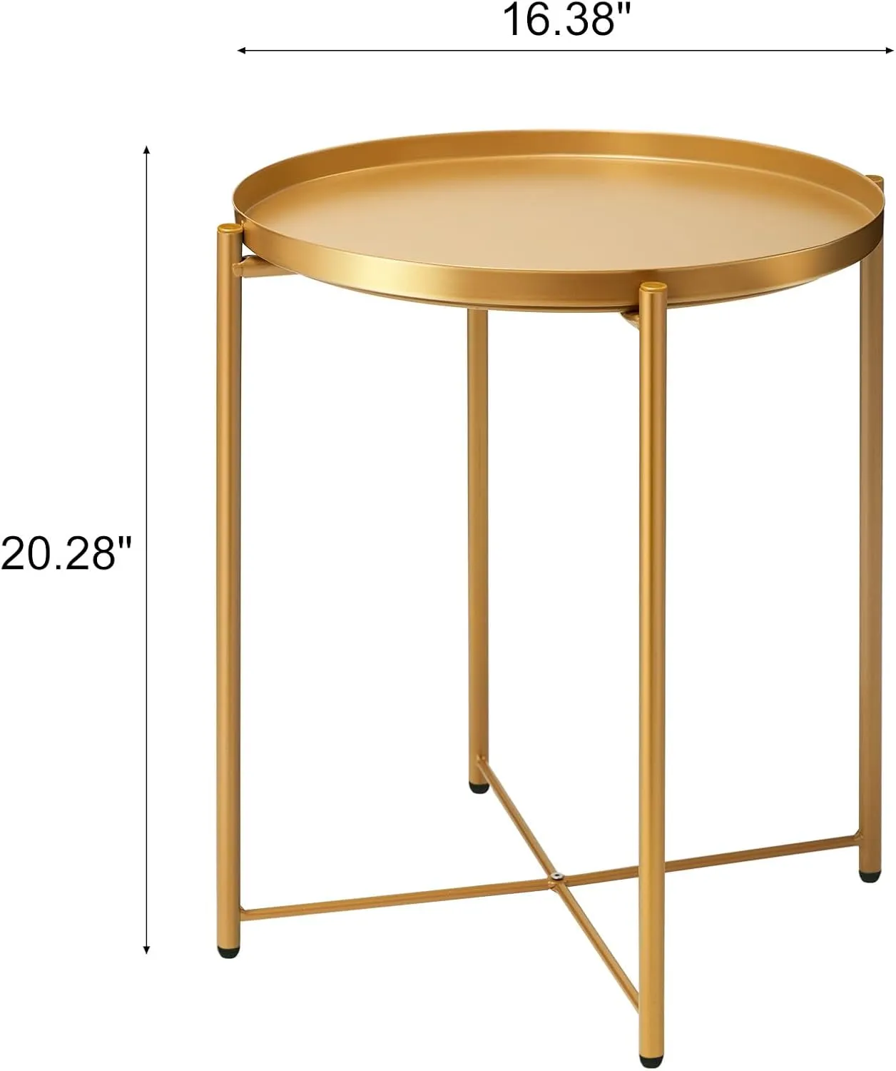 danpinera Gold Side Table 2 Pack, Gold End Table for Small Spaces Outdoor Accent Table Round Metal Patio Coffee Table Waterproof Removable Tray for Living Room Bedroom Balcony Office