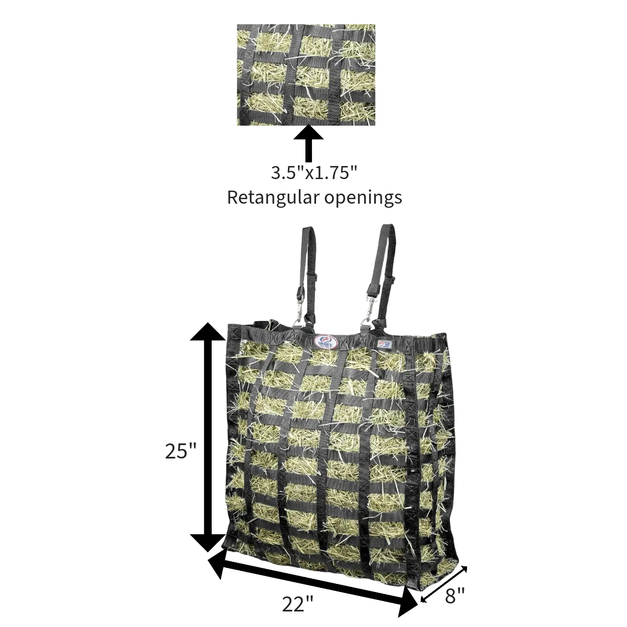 Derby Originals Supreme Slow Feeder Horse Hay Bag with Super Tough Bottom with  3.5"x1.75” Rectangular Openings  and 1 Year Warranty
