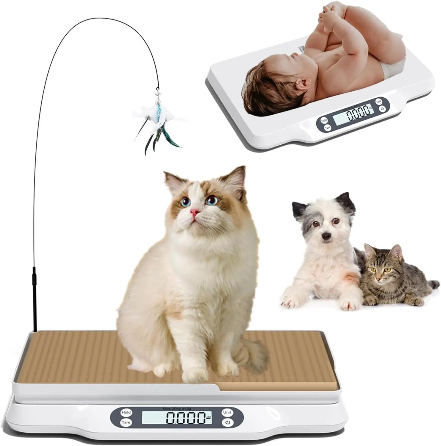 Digital Pet Scale for Cats, Portable Electronic Pet Weight Scale with Cat Scratch Board, Capacity up to 66 lb, Tray Size 15.7 * 11.8in, Small Animal Display Scale for Kitten, Rabbit or Puppy(White)