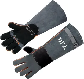 DLY Animal Handling Gloves, Double Cowhide Leather Reinforced Padding, Dog Bite Gloves for Grabbing Cat, Reptile, Falcon