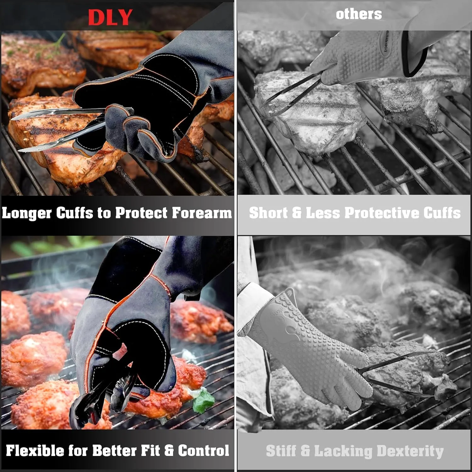 DLY Animal Handling Gloves, Double Cowhide Leather Reinforced Padding, Dog Bite Gloves for Grabbing Cat, Reptile, Falcon