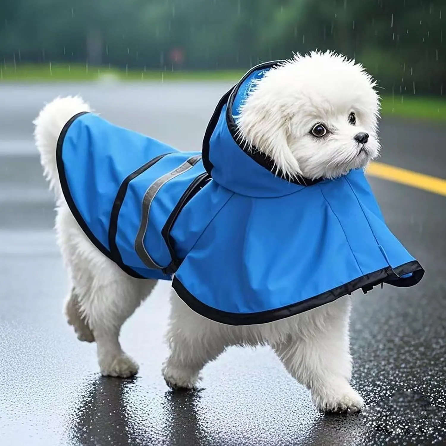 Dog Raincoat Hooded, Reflective Dog Slicker Poncho Adjustable Waterproof Lightweight Rain Jacket for Dogs,Blue,S