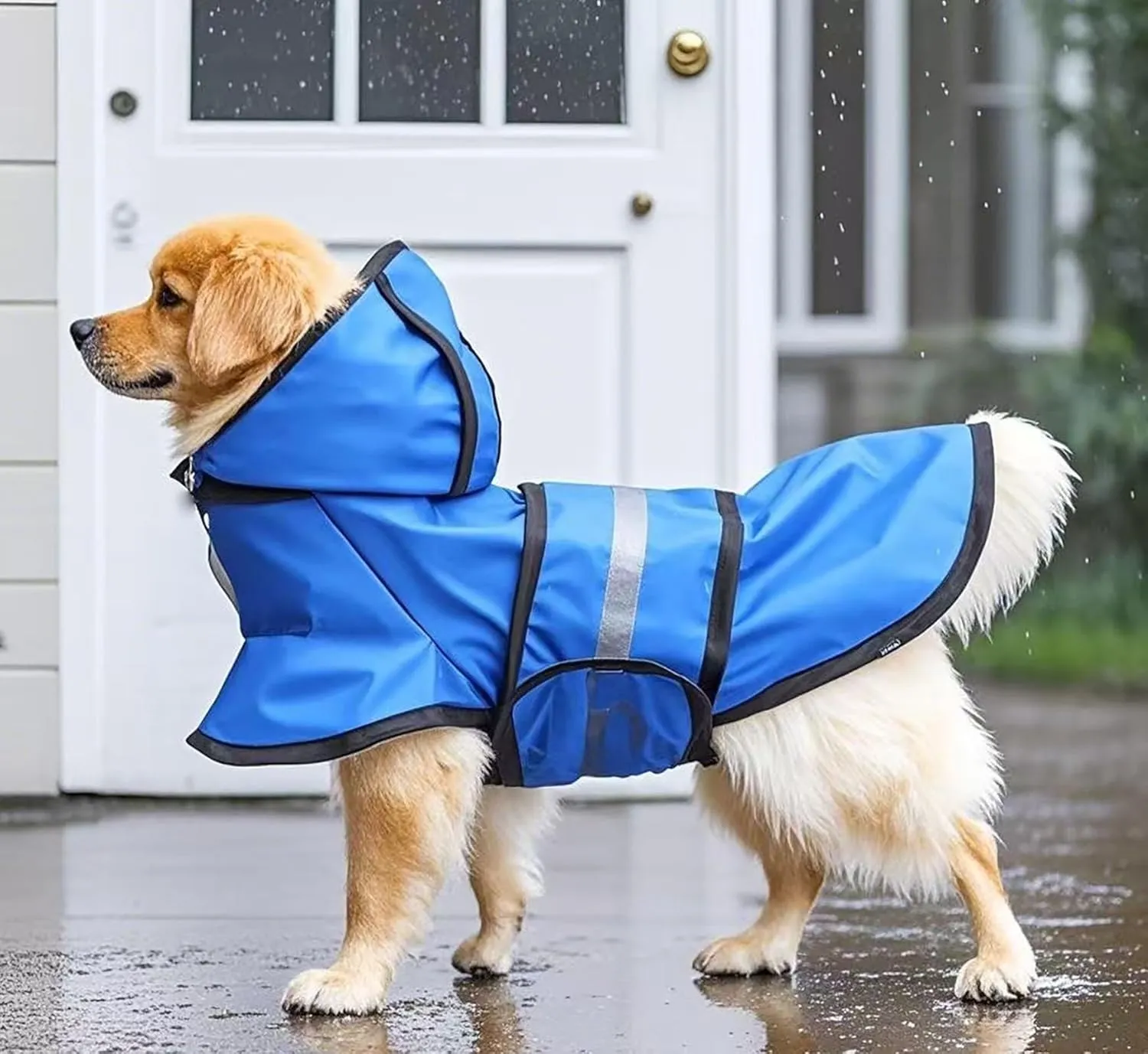 Dog Raincoat Hooded, Reflective Dog Slicker Poncho Adjustable Waterproof Lightweight Rain Jacket for Dogs,Blue,S