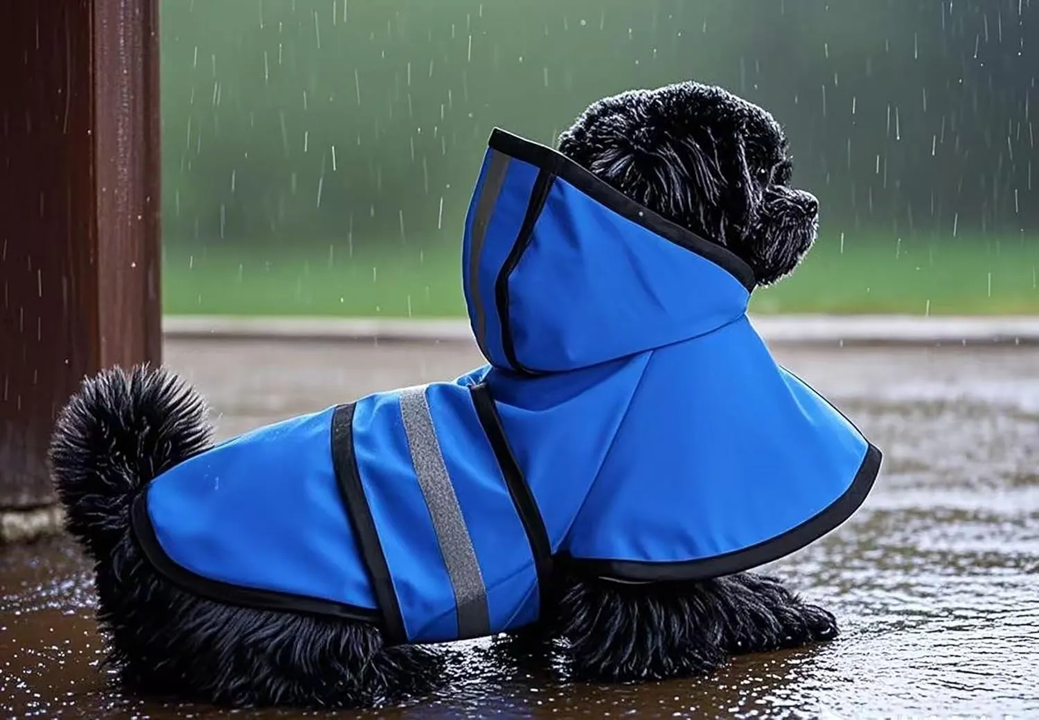 Dog Raincoat Hooded, Reflective Dog Slicker Poncho Adjustable Waterproof Lightweight Rain Jacket for Dogs,Blue,S