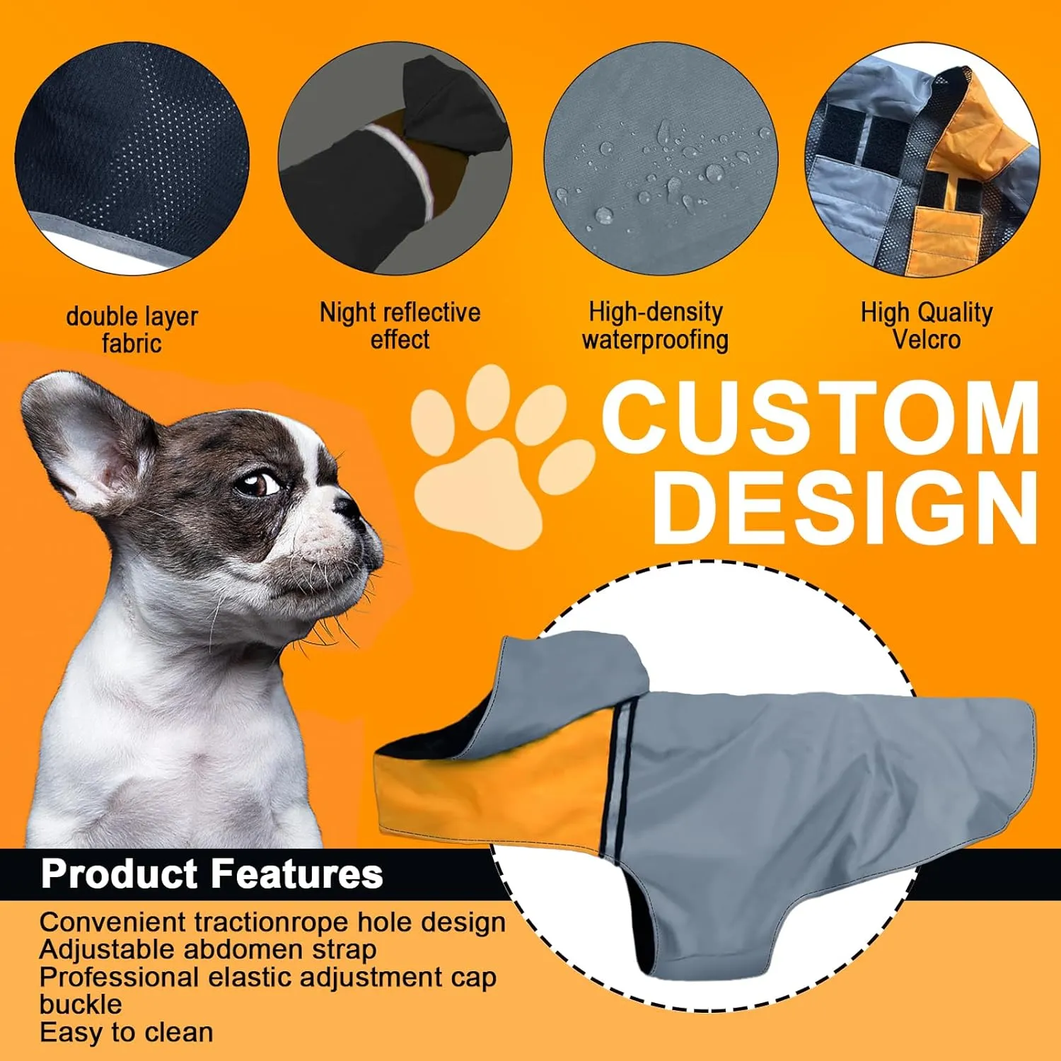 Dog Raincoat with Reflective Strip, Ultra Light Breathable Waterproof Dog Rain Jacket, Adjustable Waterproof Dog Raincoat with Hood, Suitable for Small, Medium, and Large Dogs (Grey, S)