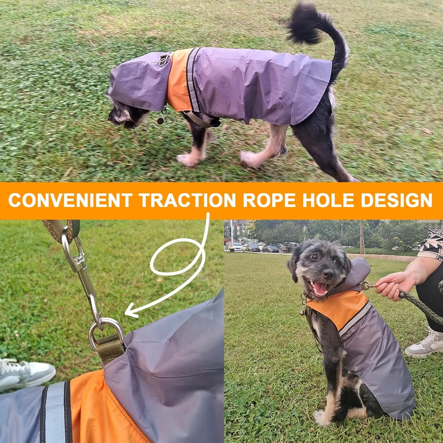 Dog Raincoat with Reflective Strip, Ultra Light Breathable Waterproof Dog Rain Jacket, Adjustable Waterproof Dog Raincoat with Hood, Suitable for Small, Medium, and Large Dogs (Grey, S)