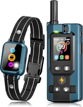 Dog Shock Collar with Remote Control - 3300FT Dog Training Collar with 5 Modes Step Counting & Light & Beep & Vibration & Shock, IP67 Waterproof Rechargeable E-Collar for All Breeds Sizes (Dark Blue)