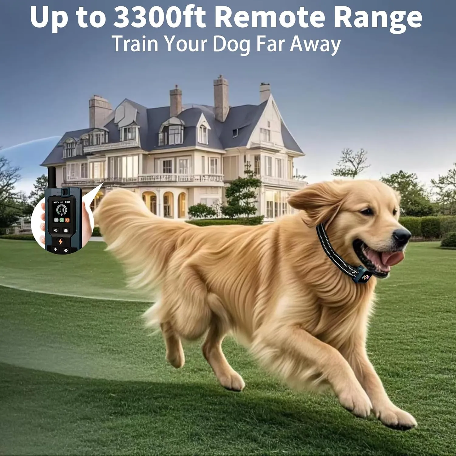 Dog Shock Collar with Remote Control - 3300FT Dog Training Collar with 5 Modes Step Counting & Light & Beep & Vibration & Shock, IP67 Waterproof Rechargeable E-Collar for All Breeds Sizes (Dark Blue)