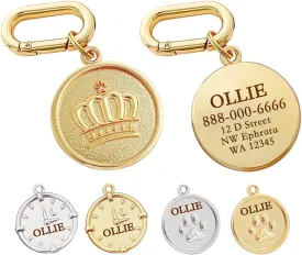 Dogs ID Tags Personalized Deep Engraved Cat & Dog Collar Charm Round Shape Frosting Process Silver/Gold Plated