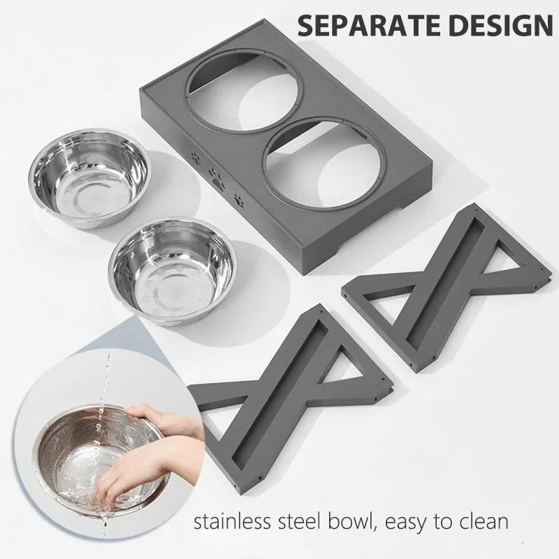 Double Diner Non-Slip Bowl, adjustable height