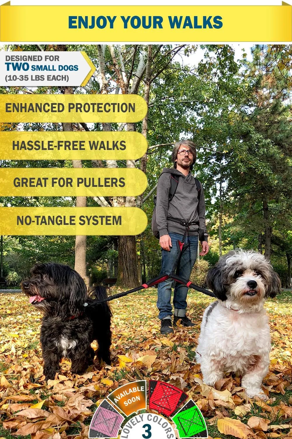 Exquisite Hands-Free Leash for Two Medium Dogs  Perfect for Active Pet Owners  Comfortable, Durable & Ideal for Running, Walking, Hiking  Premium Dual Waist Lead with Bungee  Must-Have Dog Gear
