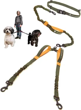 Exquisite Hands-Free Leash for Two Medium Dogs  Perfect for Active Pet Owners  Comfortable, Durable & Ideal for Running, Walking, Hiking  Premium Dual Waist Lead with Bungee  Must-Have Dog Gear