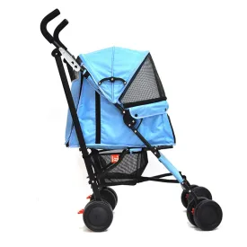 Foldable Cat Pram Buggy Pushchair with Front Swivel Wheels, for Medium Small Pet, Max Loading 15kg