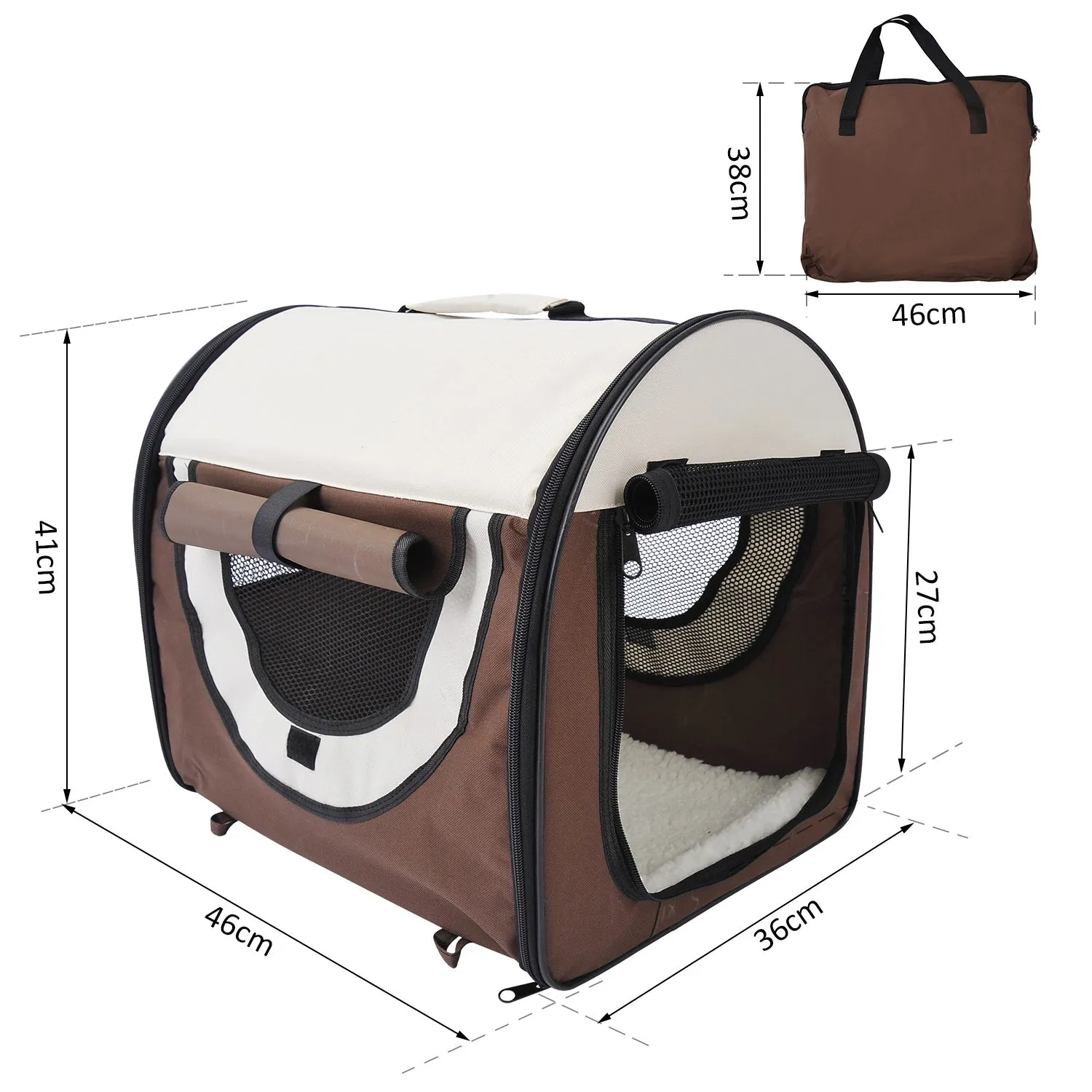 Folding Fabric Soft Pet Crate, 46Lx36Wx41H cm-Brown