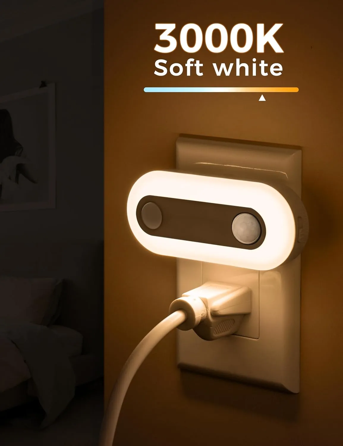 Fulighture Motion Sensor Night Light Pulg Into Wall, 2 Pack Dusk to Dawn Sensor and Motion Sensor Night Light, 30/60/100 LM Dimmable Nightlights for Home Decor, Hallway, Bedroom, Kids Room, Stairway