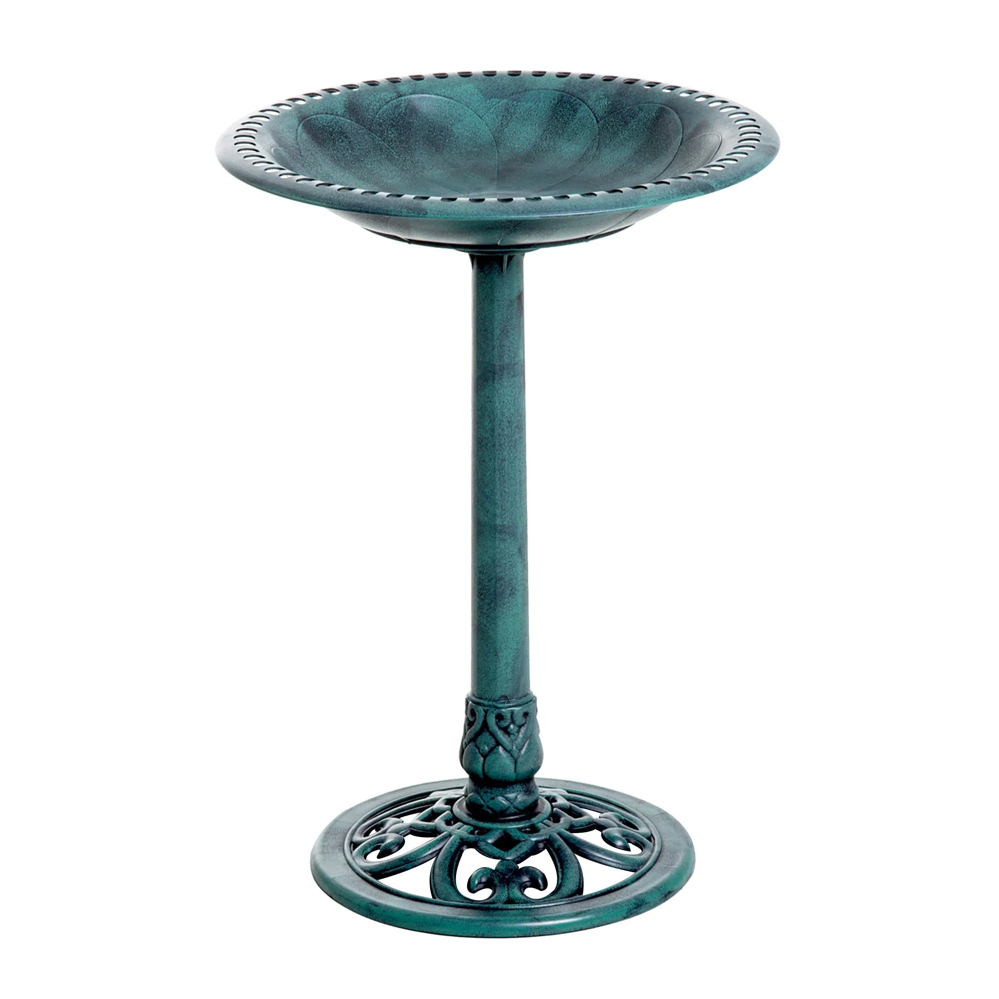 Garden Bird Bath Outdoor Decrative Garden Feeder Stand with Scallop-like Pattern Time-Worn Finish 50cm Green