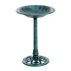 Garden Bird Bath Outdoor Decrative Garden Feeder Stand with Scallop-like Pattern Time-Worn Finish 50cm Green