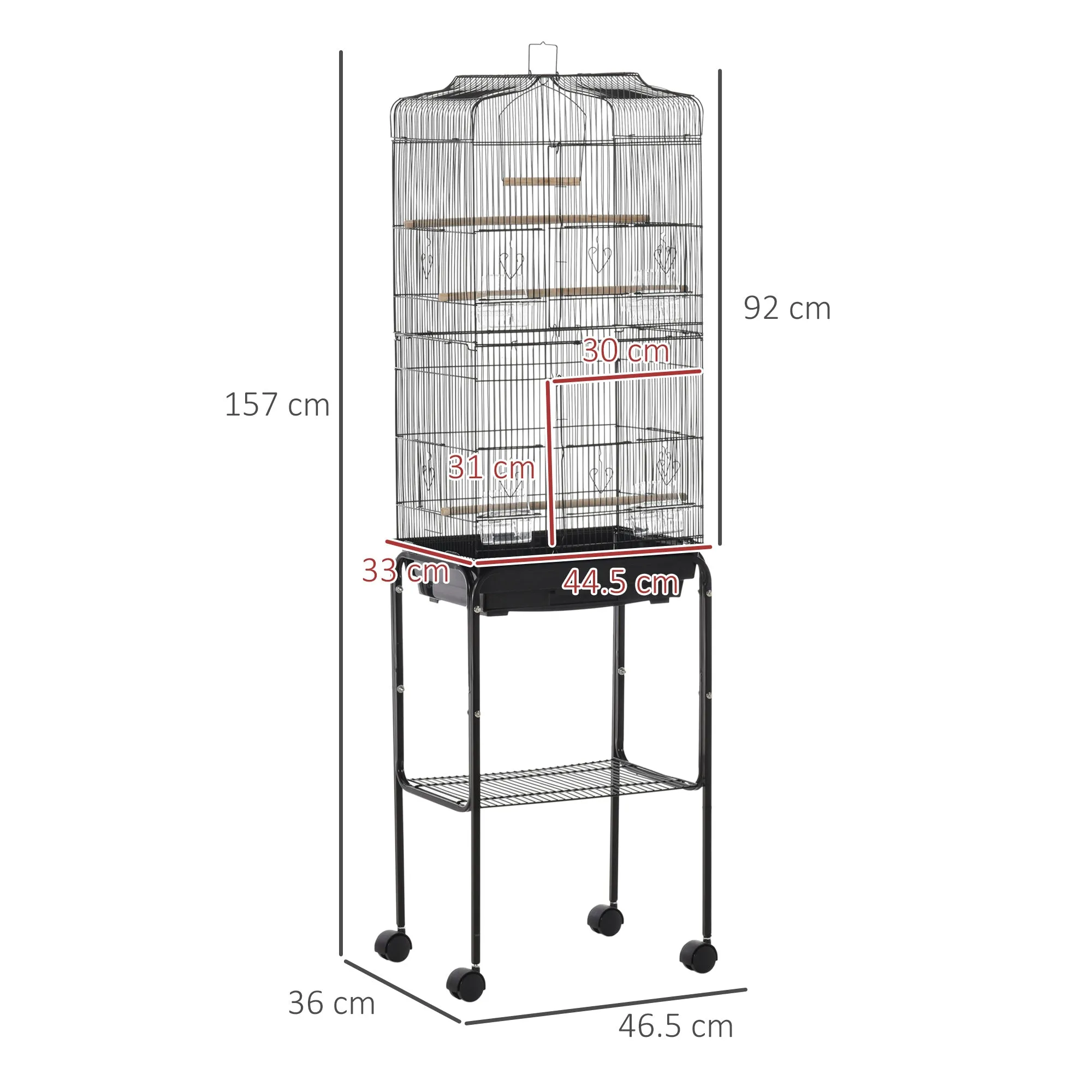 Grille 157cm Bird Cage Wheeled Black by Pawhut