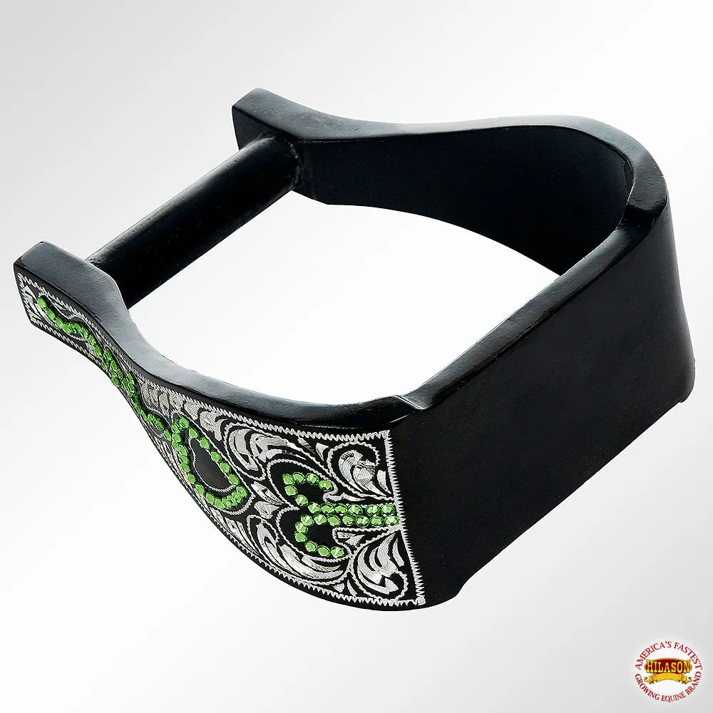 HILASON Horse Western Saddle Engraved Metal Roper Stirrups | Engraved Metal Horse Stirrups | Western tack stirrups | Western Roper Stirrups | Trail Riding Saddle Stirrups