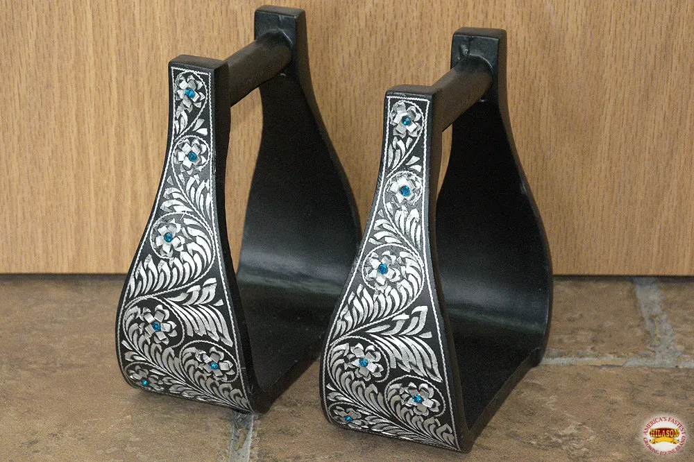 HILASON Horse Western Saddle Engraved Metal Roper Stirrups | Engraved Metal Stirrups | Horse Riding Stirrups | Roping Stirrups | Trail Riding Stirrups | Metal Saddle Stirrups
