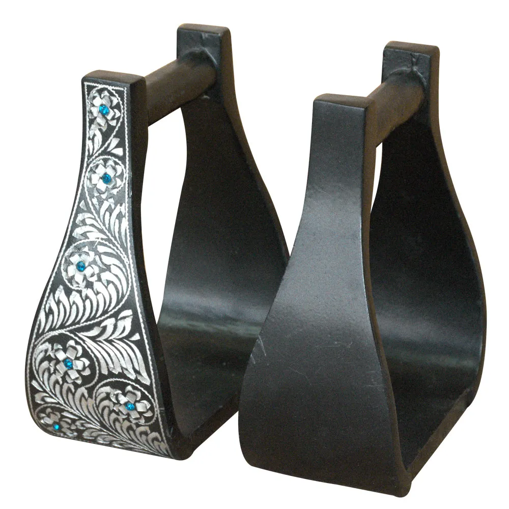 HILASON Horse Western Saddle Engraved Metal Roper Stirrups | Engraved Metal Stirrups | Horse Riding Stirrups | Roping Stirrups | Trail Riding Stirrups | Metal Saddle Stirrups