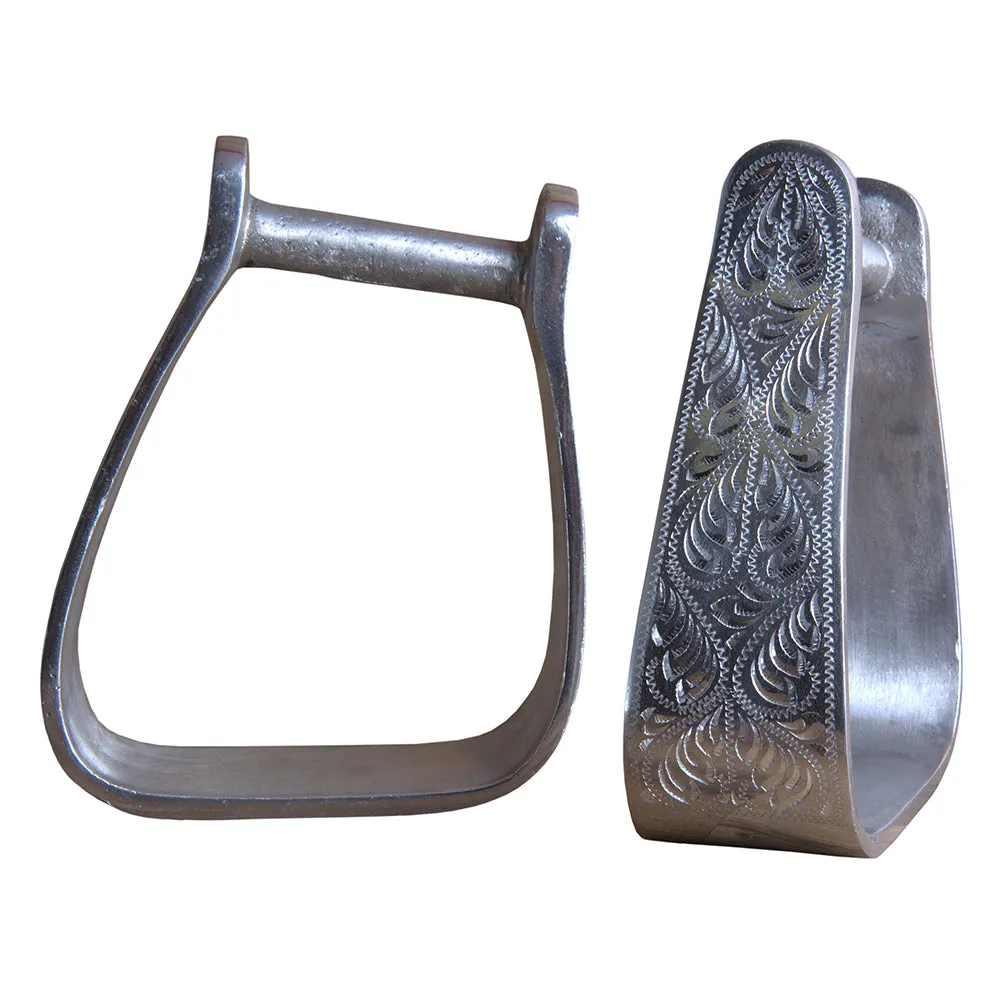 HILASON Horse Western Saddle Stirrup Tack Engraved Aluminum Angled Slanted Stirrups | Horse Riding Stirrups | Slanted Aluminum Stirrups | Rider Safety Stirrups | Engraved Stirrups