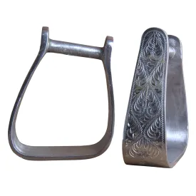 HILASON Horse Western Saddle Stirrup Tack Engraved Aluminum Angled Slanted Stirrups | Horse Riding Stirrups | Slanted Aluminum Stirrups | Rider Safety Stirrups | Engraved Stirrups