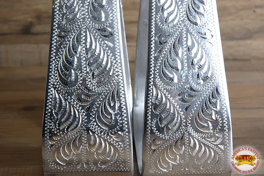 HILASON Horse Western Saddle Stirrup Tack Engraved Aluminum Angled Slanted Stirrups | Horse Riding Stirrups | Slanted Aluminum Stirrups | Rider Safety Stirrups | Engraved Stirrups