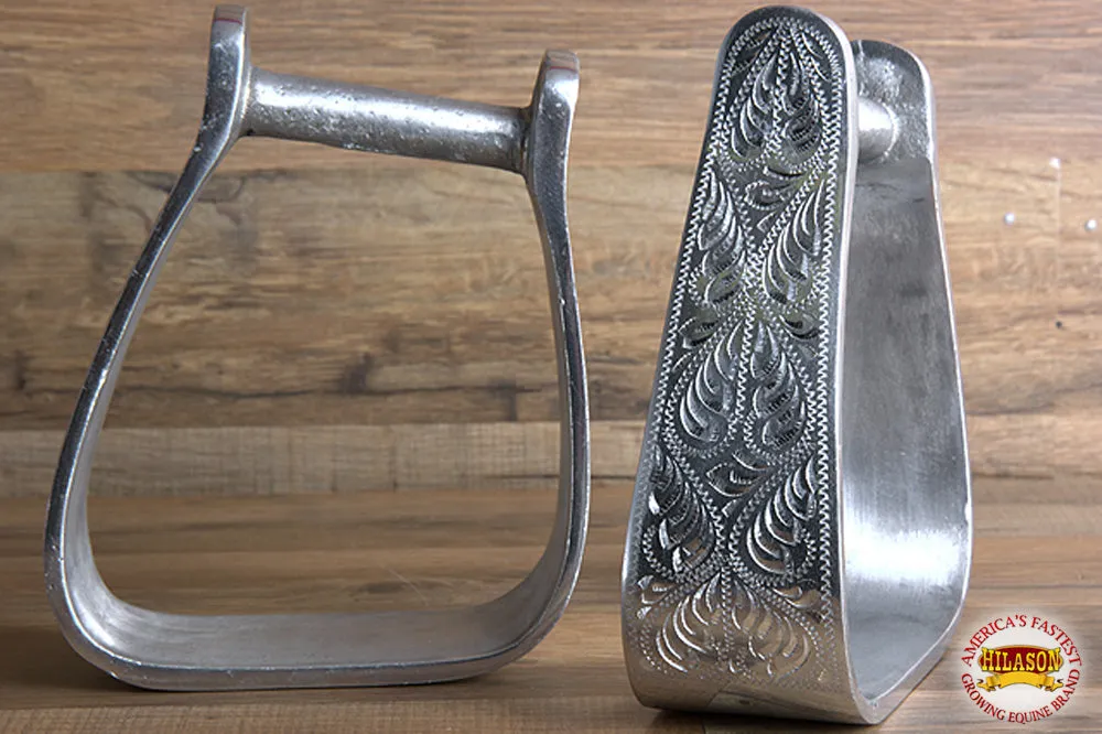 HILASON Horse Western Saddle Stirrup Tack Engraved Aluminum Angled Slanted Stirrups | Horse Riding Stirrups | Slanted Aluminum Stirrups | Rider Safety Stirrups | Engraved Stirrups