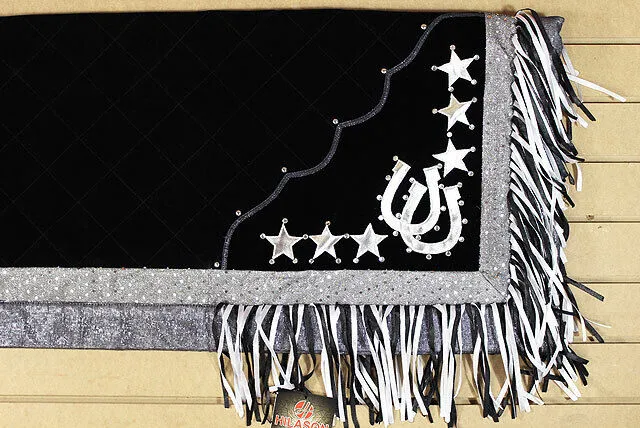 Hilason Western Horse Shoe & Stars Show Barrel Racing Rodeo Saddle Blanket Black