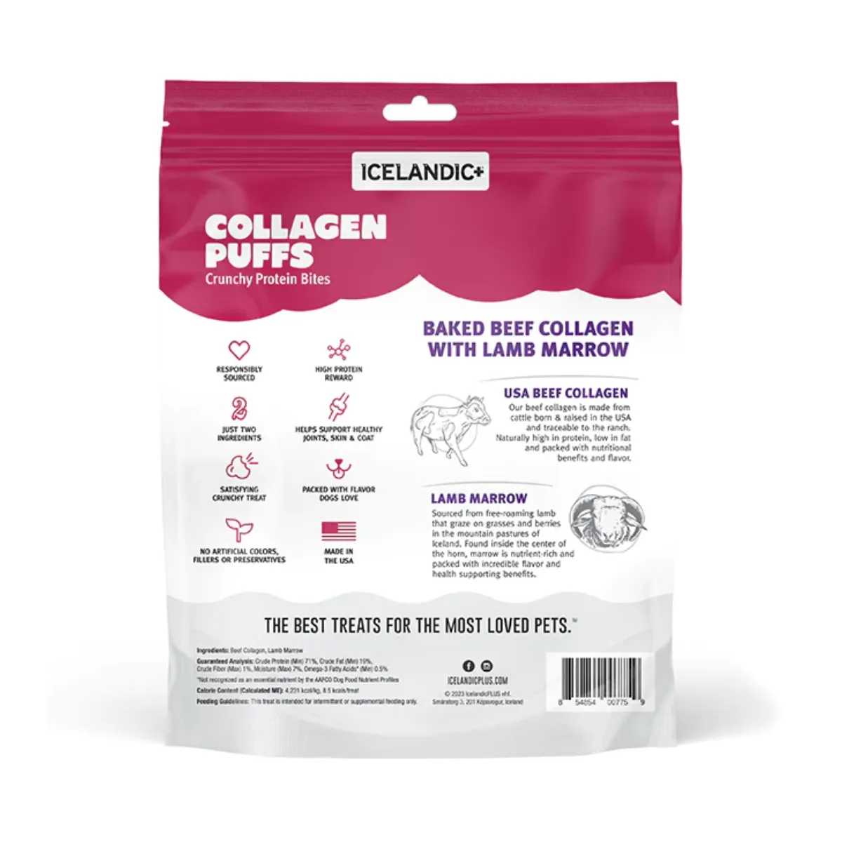 Icelandic  Beef Collagen Puffs with Lamb Marrow Treats for Small Dogs 1.3oz