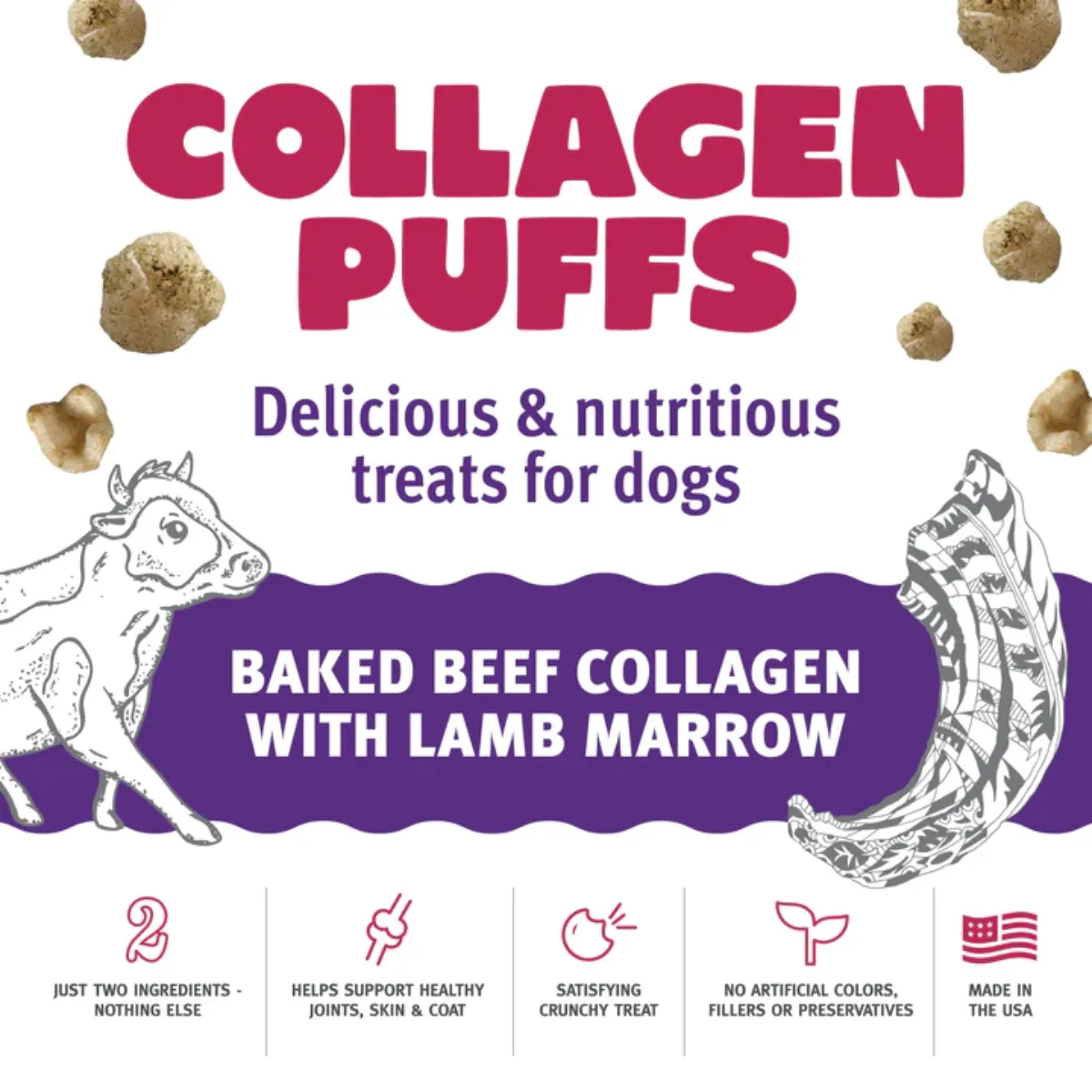 Icelandic  Beef Collagen Puffs with Lamb Marrow Treats for Small Dogs 1.3oz