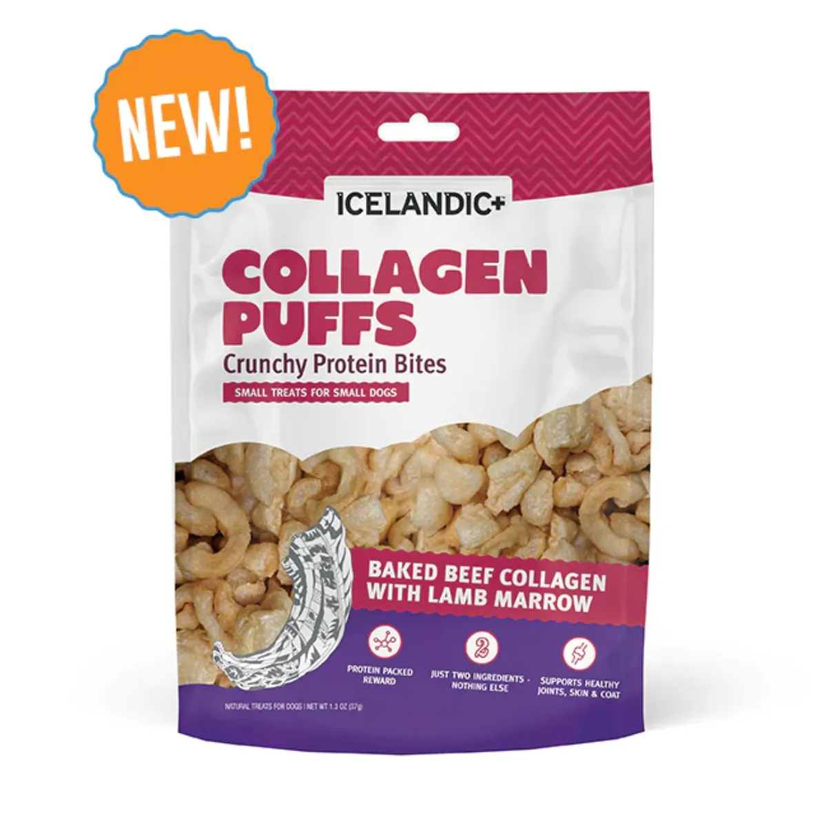 Icelandic  Beef Collagen Puffs with Lamb Marrow Treats for Small Dogs 1.3oz