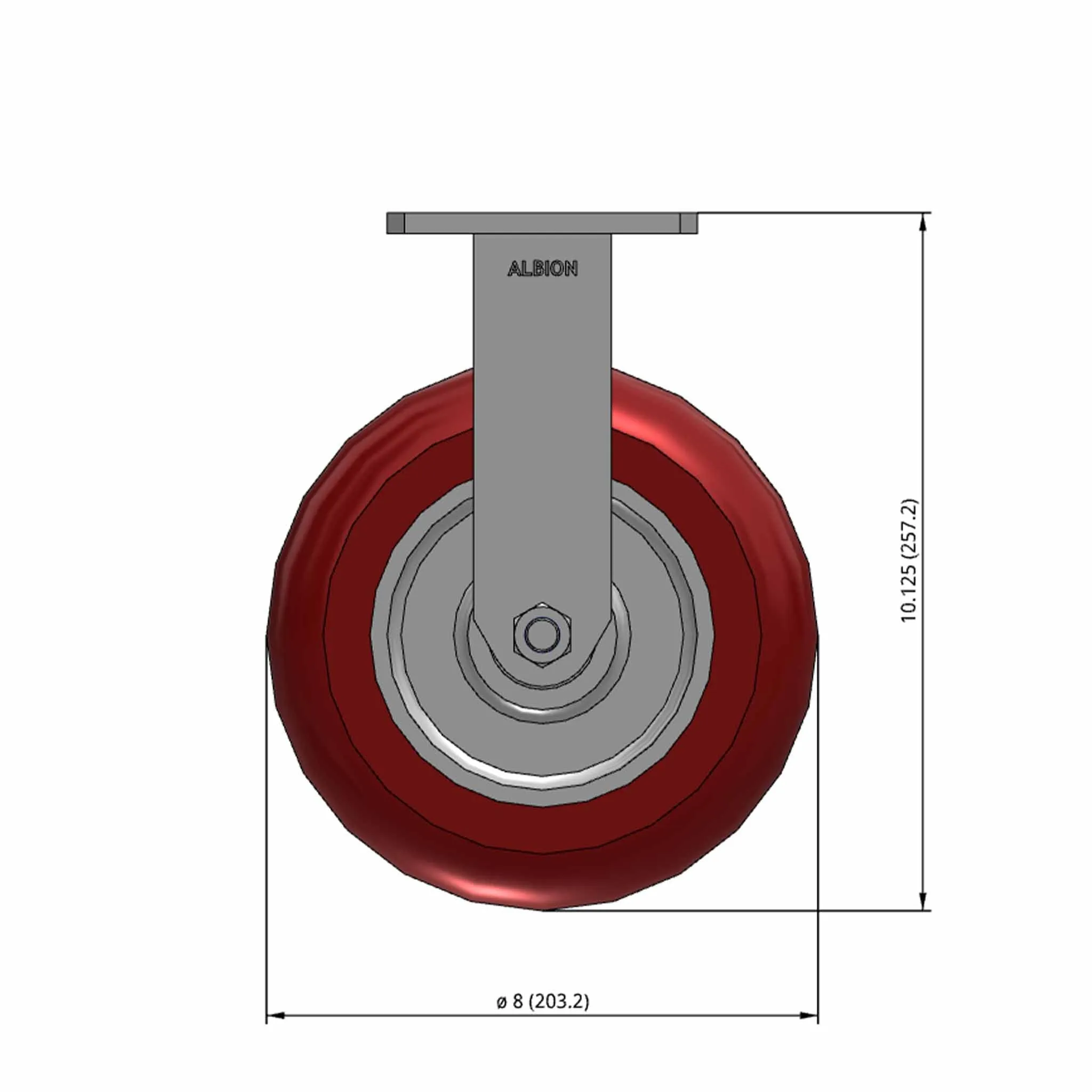 Kingpinless 8"x2" Ergonomic Rigid Caster with MAX-Efficiency Wheel