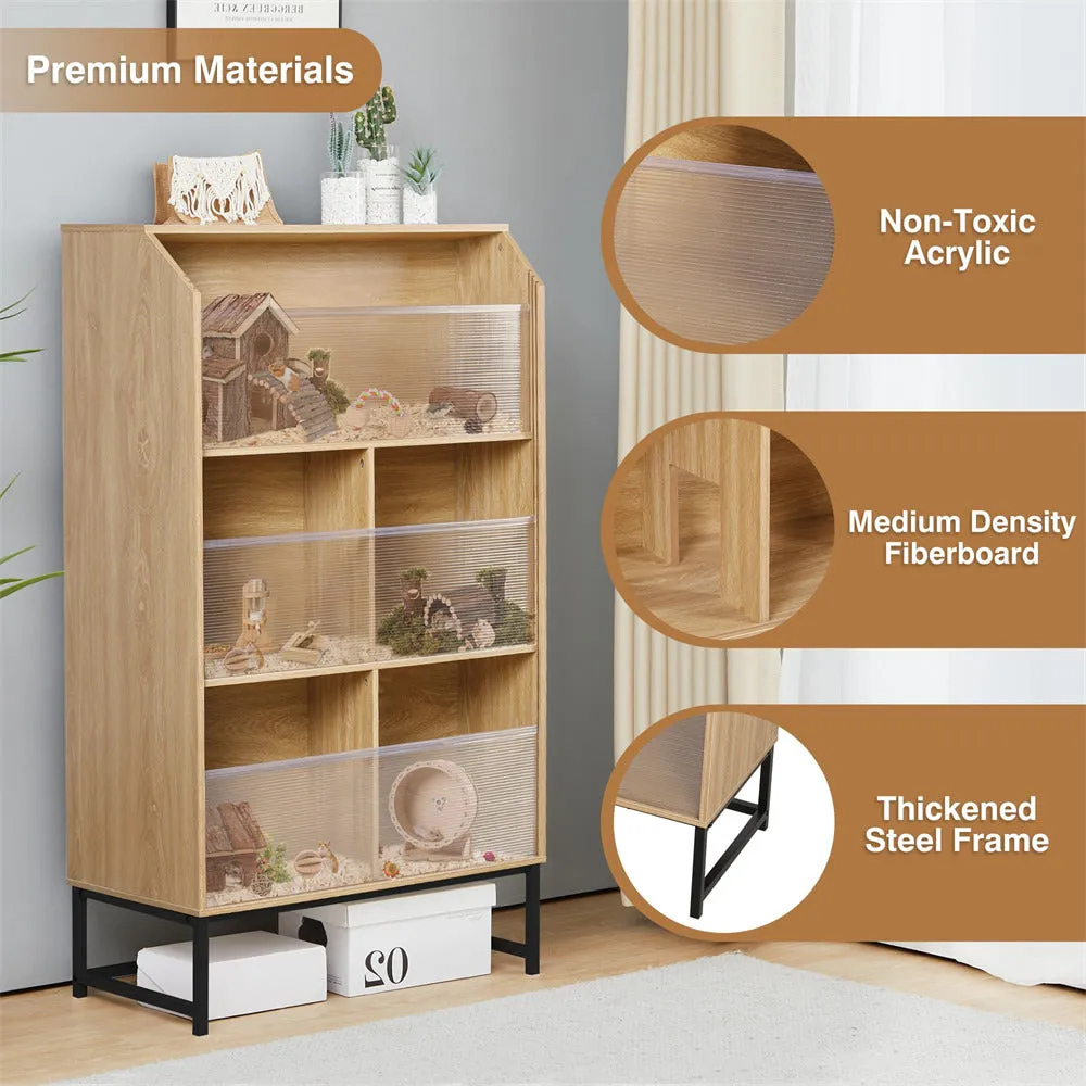 Large Wooden Hamster Cage with 3-Tier Storage Cabinet and Openable Top
